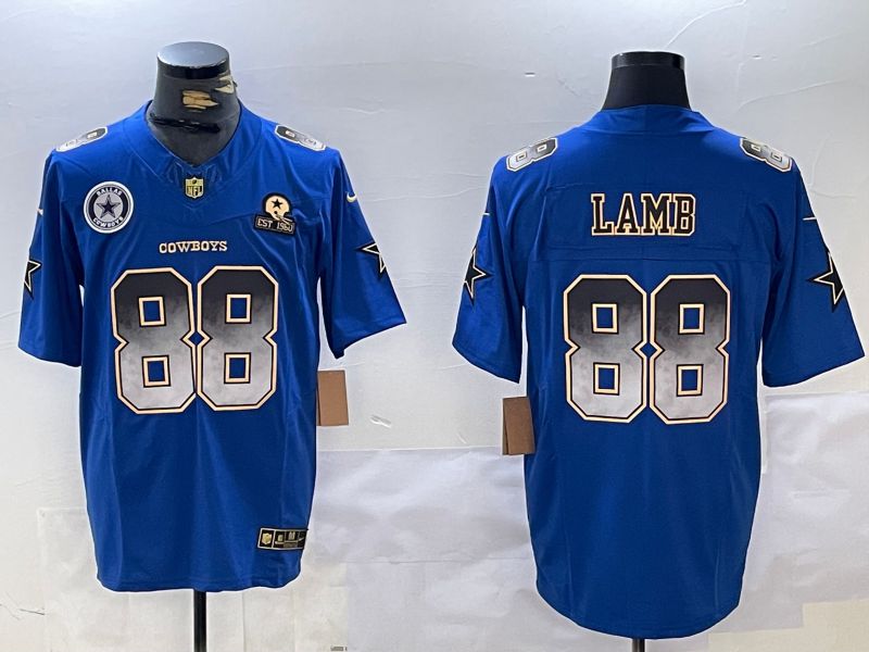 Men Dallas Cowboys #88 Lamb Blue Three generations 2024 Nike Vapor Limited NFL Jersey style 2